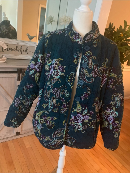 Pappagallo Jackets & Blazers - Pappagallo Teal Quilted Paisley Button-Up Jacket